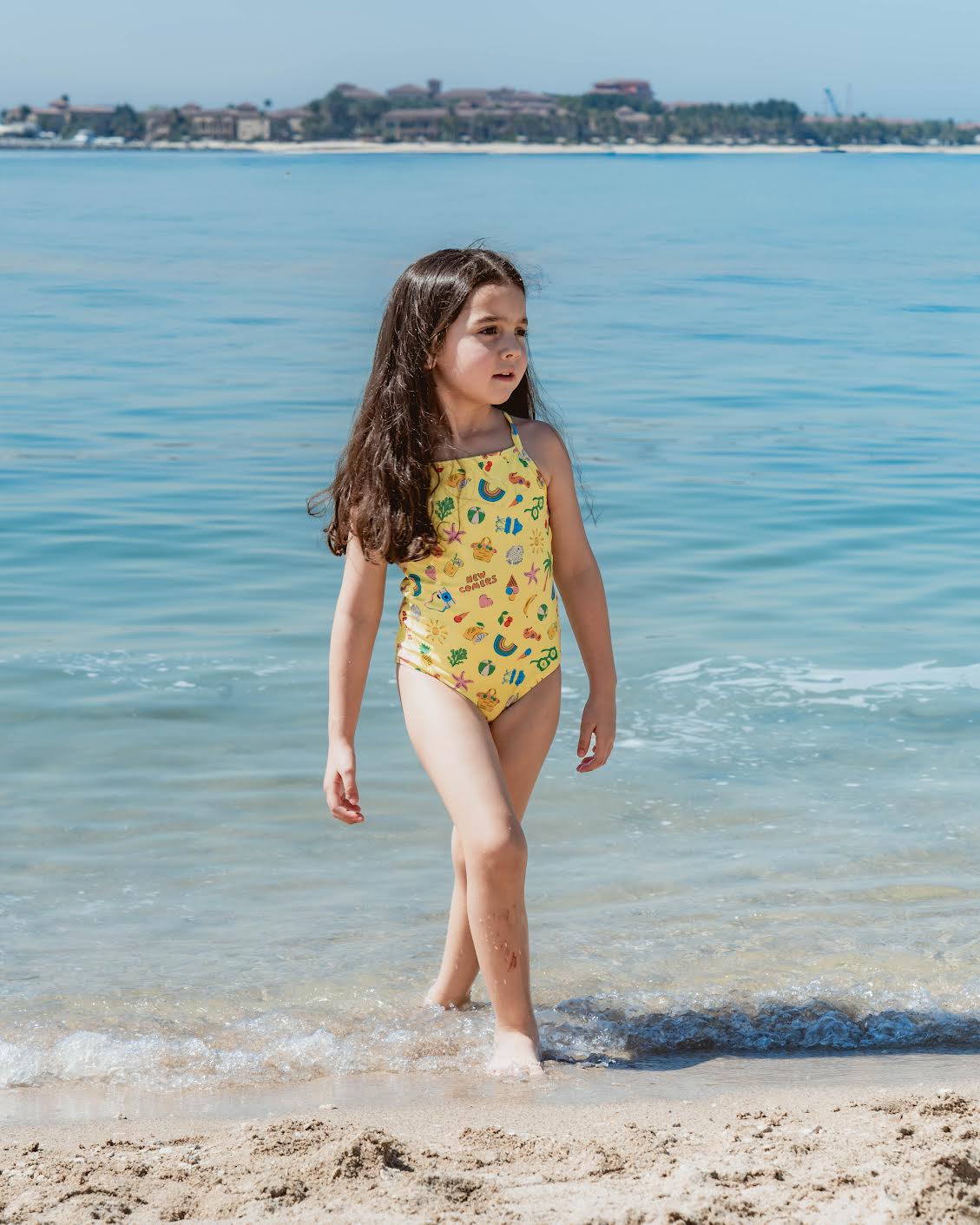 Beach Print Yellow one-piece Swimsuit