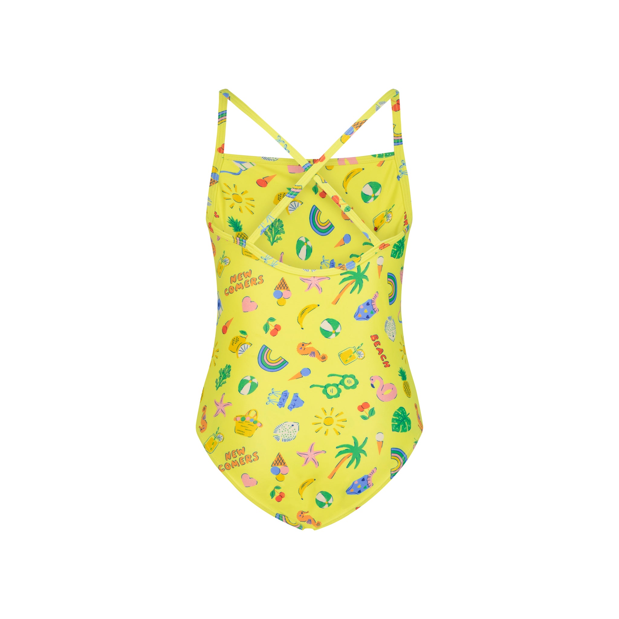 Beach Print Yellow one-piece Swimsuit