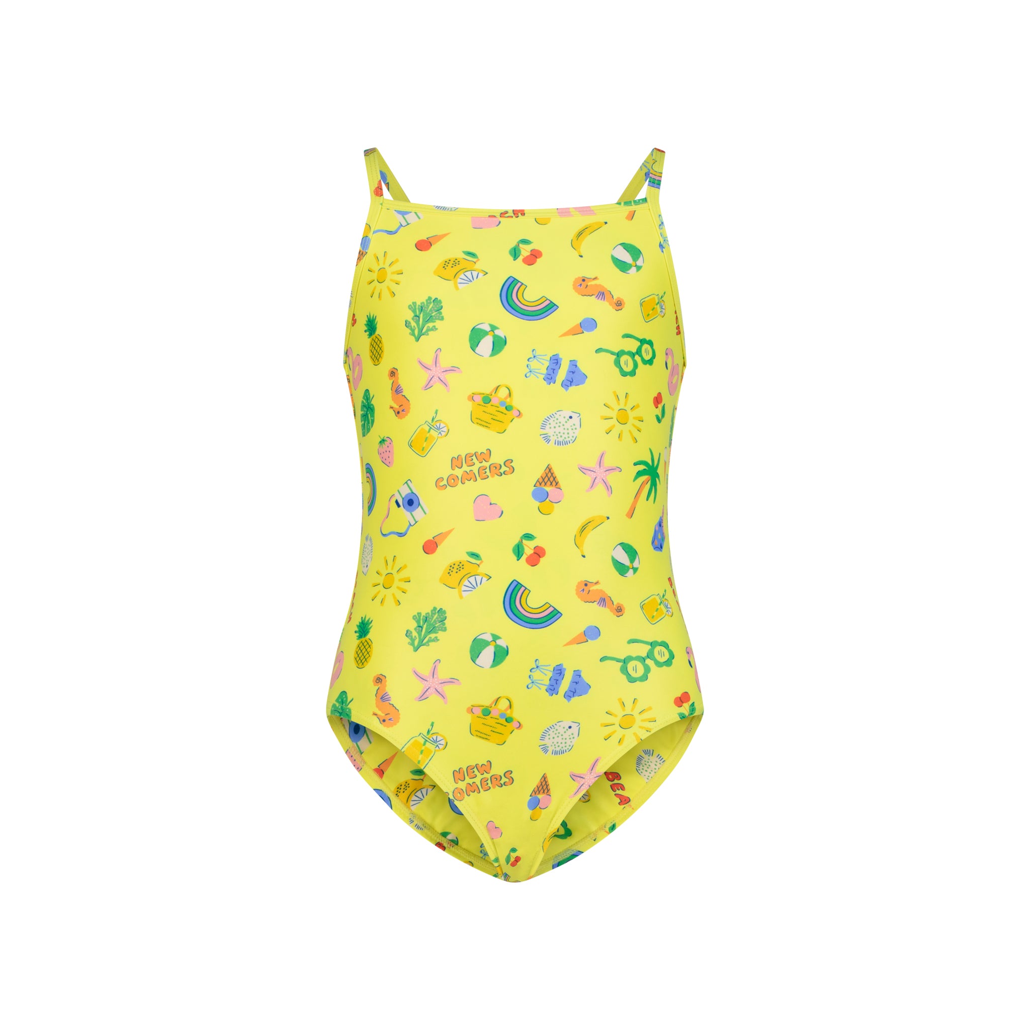 Beach Print Yellow one-piece Swimsuit